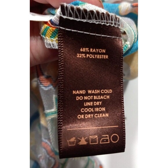 Multiples Small Sheer Bright Floral Button Front Blouse Pockets Roll Tab Sleeves - Picture 12 of 13